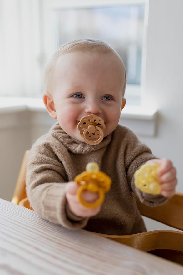 BIBS Pacifiers - Boheme Collection | BPA-Free Round Nipple | Nautral Rubber Latex | Made in Denmark | Set of 2 Cloud/Blush Color Premium Soothers | Size 6-18 Months