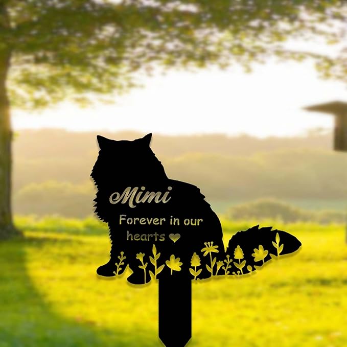 Custom Fluffy Memorial Stake Sign - Metal Cat Grave Marker - Personalized Name Remembrance Yard Stake - Pet in Heaven