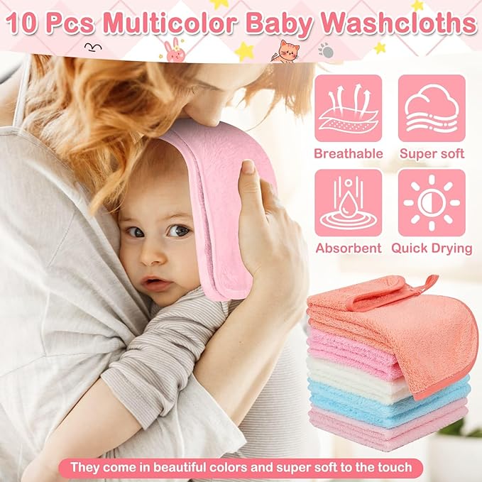 15 Pcs Baby Hooded Baby Towel, Hooded Baby Bath, 5 x Cute Baby Towels and 10 x Baby WashCloth Sets- Perfect Shower Gift for Boys or Girls, Absorbent, Soft, Comforting for Newborn, Infant and Toddler
