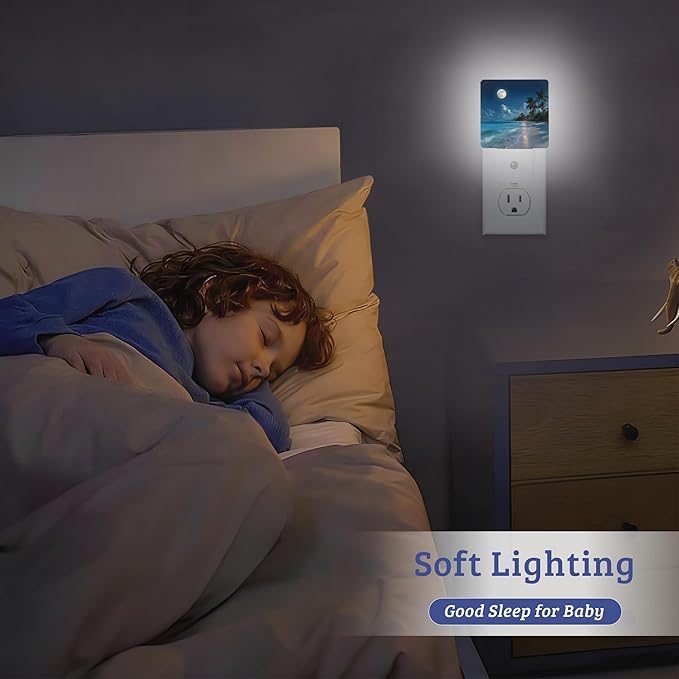 Beach Palm Night Light, Plug-into Wall Nightlight with Dusk to Dawn Sensor, Energy Efficient Lamp for Bedroom/Bathroom/Kitchen/Hallway/Stairs