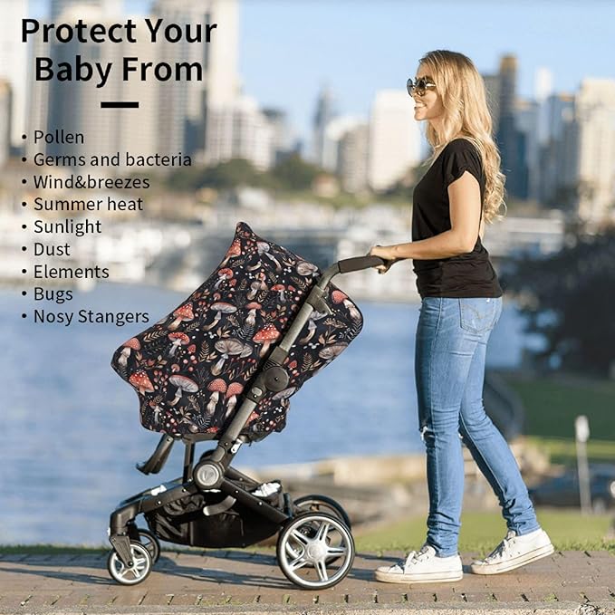 Mushroom Baby Car Seat Cover, Multi Use Stroller Cover, Mushroom Baby Stuff