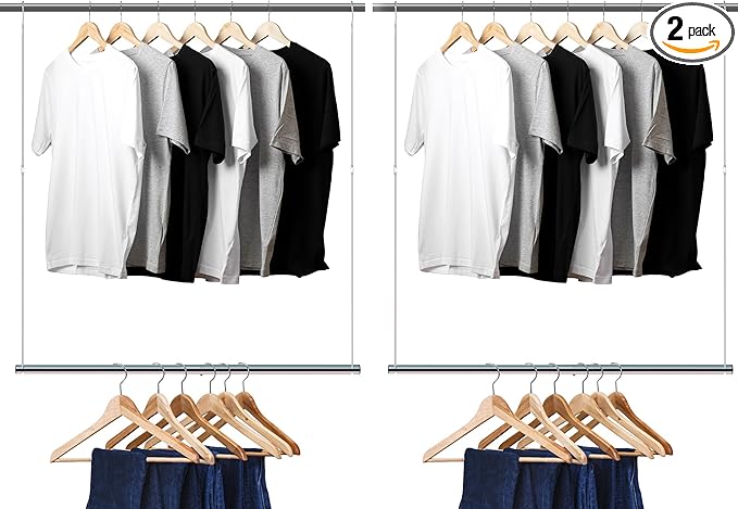 Hanging Closet Rod, 17-29In Adjustable Width and Up to 37In Height Adjustable