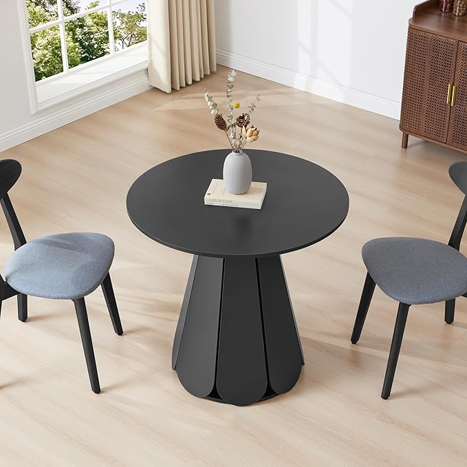 31.5 inch Small Round Dining Table, Modern Kitchen Table for 2 to 4 Person, Farmhouse Wood Circle Dining Room Tables with Pedestal Base, Space Saving Dinner Tables for Apartment, Small Space, Black
