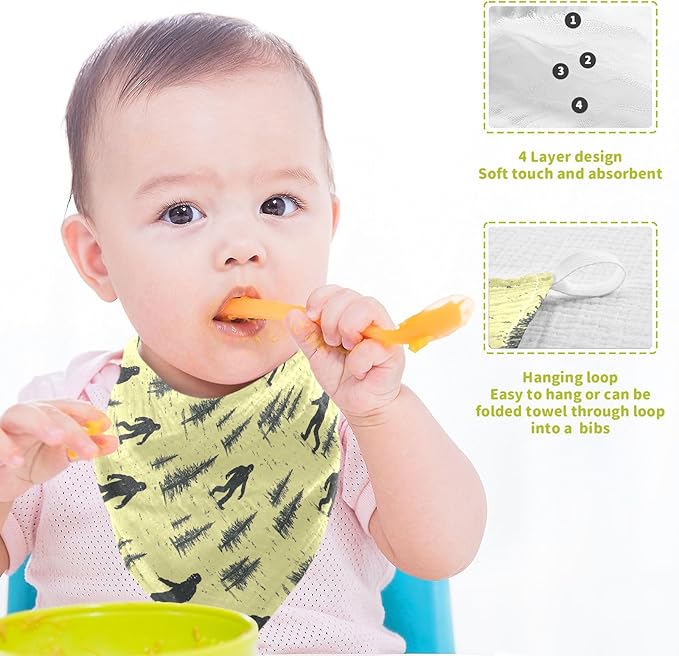 Bigfoot Baby Washcloths Newborn Muslin Burp Cloths 3 Pack Soft Cotton Baby Face Bath Towel Drool Bibs for Infants, Girls and Boys 11.8 x 11.8 Inch