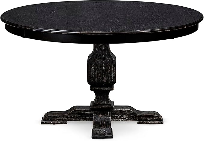 F53-11-TP - Wood Dining Table with Acacia Wood Round Tabletop, Sand Blasted Black Finish