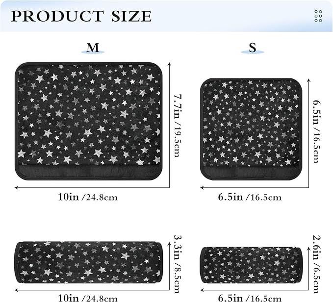 2 Pack Sparkly Silver Stars Seatbelt Covers Seat Belt Cover Pad for Adults Boys Girls Car Seat Strap Covers Pads Cushion Universal Shoulder Strap Pad Protector for Backpack Camera Bag 10x7.7Inch