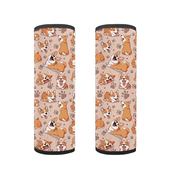 Biyejit Cute Corgi 2 Pieces Set Seat Belt Cover for Kids, Soft Anti-Skid Seat Belt Cushion for Children, Car Seat Belt Pads Cover for Girls and Boys