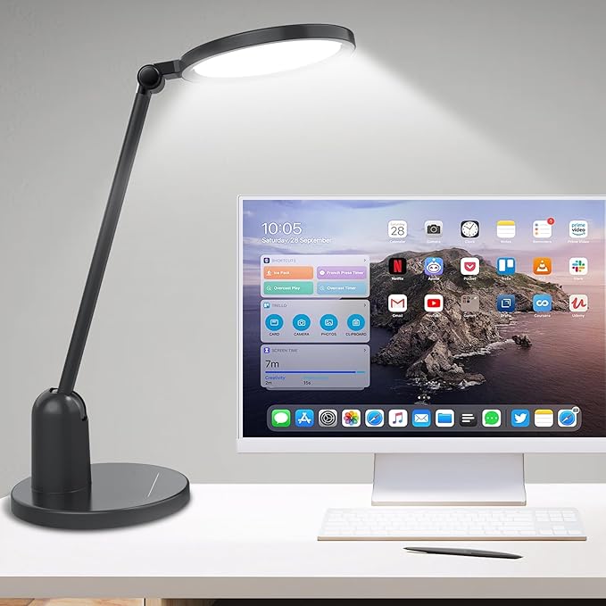 Desk Lamps for Home Office with Stable Base, 1000LM Ultra Bright Eye-Caring LED Desk Light, 3000K-6000K Dimmable Table Lamp with Stepless Dimming & Timing Function for Work, Reading, Bedroom, Bedside
