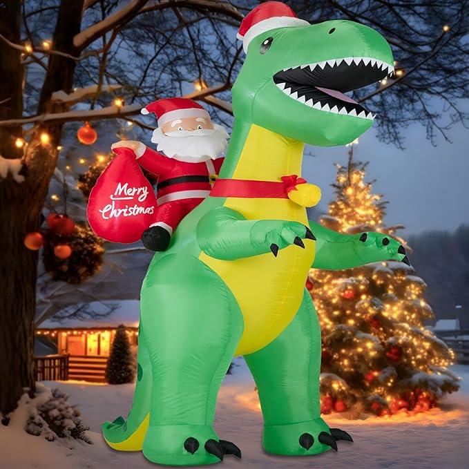 8FT Christmas Inflatables Santa Claus Riding Dinosaur,Inflatables Decorations Outdoor/Indoor,Christmas Blow Up Santa Claus Yard Decorations Built-in LED Lights,for Yard/Lawn/Garden.
