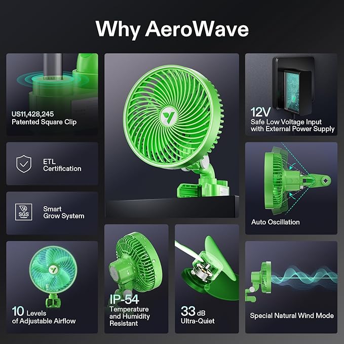 VIVOSUN AeroWave E6 Grow Tent Fan 6”, EC Motor, Smart Wifi Control, US Patented Auto Oscillating Clip fan, Weatherproof IP-54, Strong Airflow but Quiet for Hydroponic Ventilation Circulation, 1-Pack