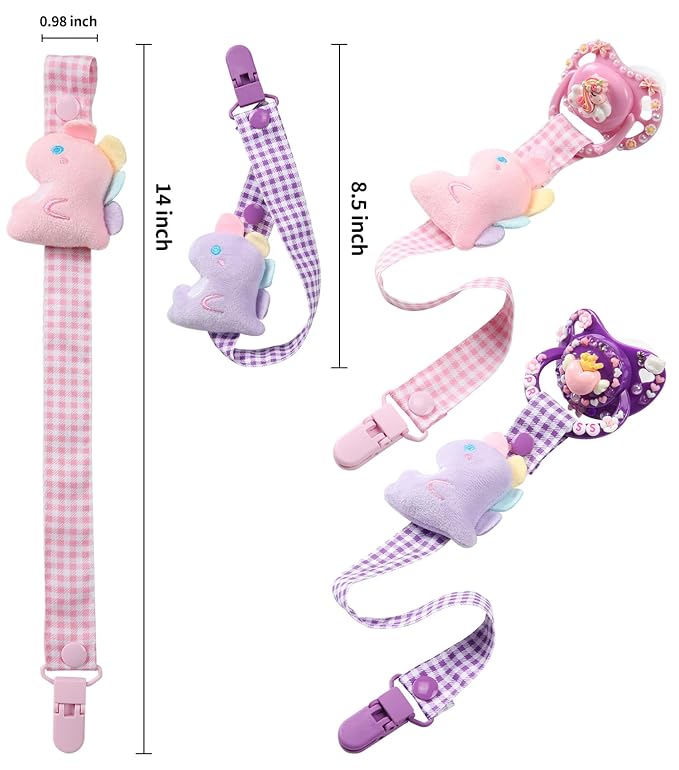 CutiePlusU Adult Pacifier Clip Adult Size Pacifier Holder Clip 4 Pack- Dinosaur Baby