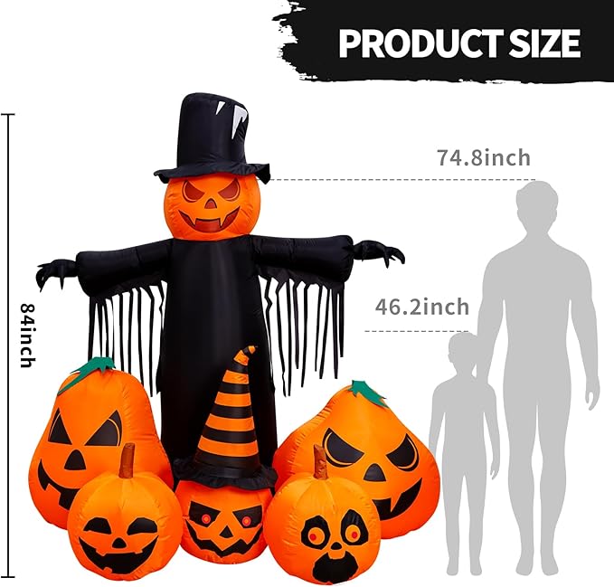 Max Fun 7FT Halloween Inflatables Pumpkin Decorations with LED Build-in Halloween Yard Decoration Blow Up Inflatables for Outdoor Indoor Garden Lawn (7Ft-Halloween Pumpkin)
