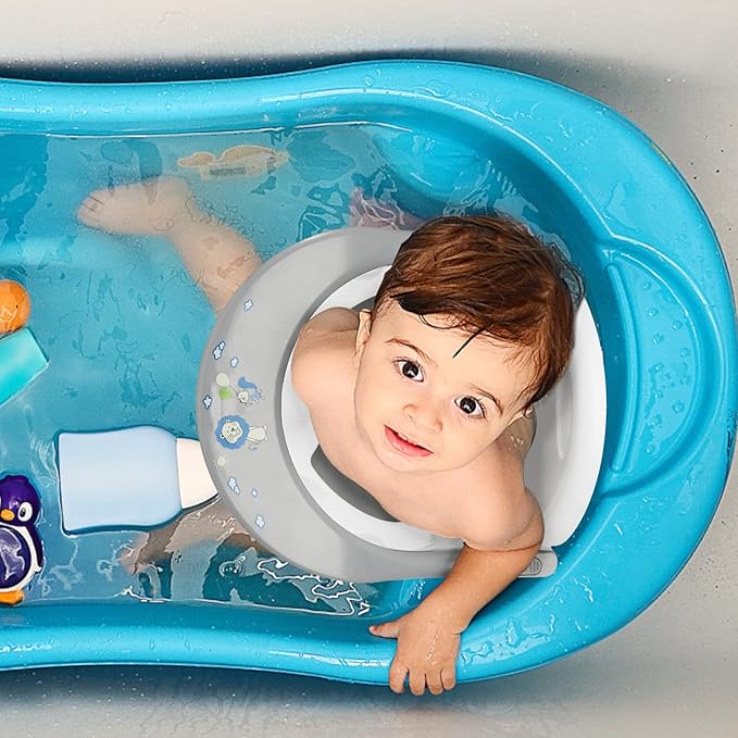Foldable Baby Bathtub Seat, Non-Slip Infants Bath Chair, Cute Shape Shower Chairs for Tub Sitting up, Surround Bathroom Seats for Newborn Infant 6-18 Months (Baby Grey)