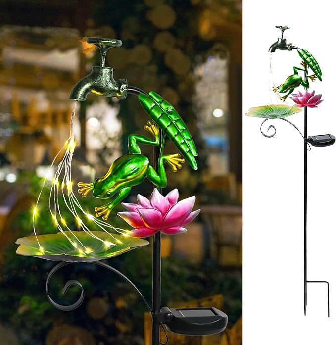 Bshine Frog Solar Outdoor Garden Lights, Waterproof Metal Solar Garden Stakes for Pathways, Poolside, Backyard Decorations, Yard Art, Lawn Decorations, Frog Gift for Mom
