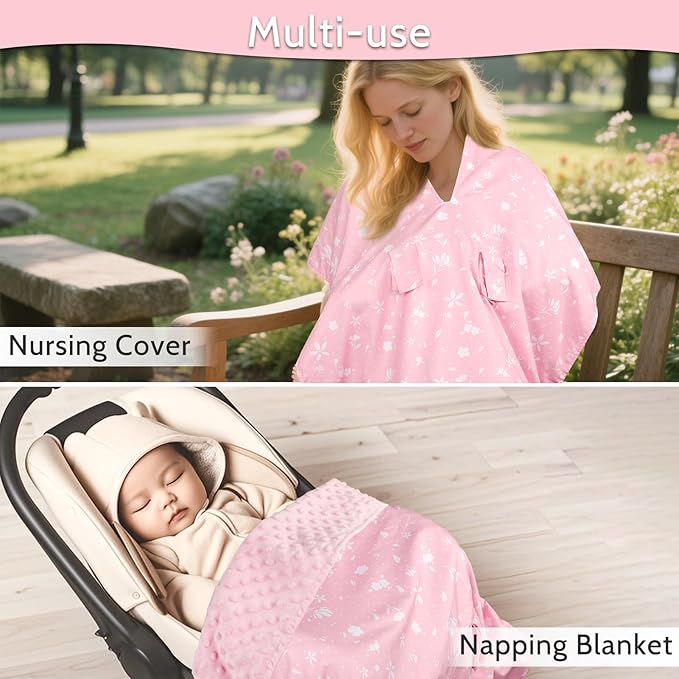 ManFaiSky Car Seat Cover Baby, Soft Carseat Covers Baby Girl, Multi-Use Nursing Cover & Infant Carseat Canopy, Pink