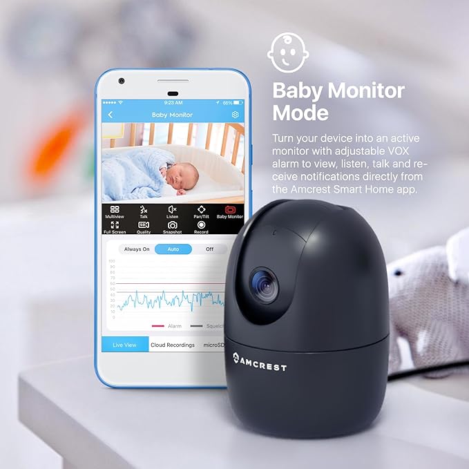 Amcrest 1080P WiFi Camera Indoor, Nanny Cam, Dog Camera, Sound & Baby Monitor, Human & Pet Detection, Motion-Tracking, 2.4Ghz Only, Pan/Tilt Wireless IP Camera, Night Vision, Smart Home ASH21-B