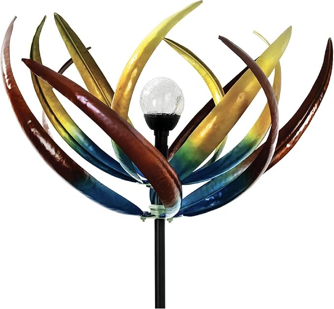 Bits and Pieces - 74" Multi-Color Tulip Wind Spinner - Yard Decorations - Solar Powered Glass Ball - Garden Decoration - Tulip Yard Art