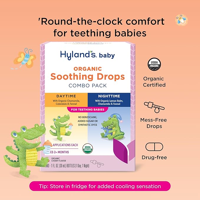 Hyland's Baby Organic Daytime and Nighttime Soothing Drops Combo Pack, Drops for Oral Discomfort, 2 oz.