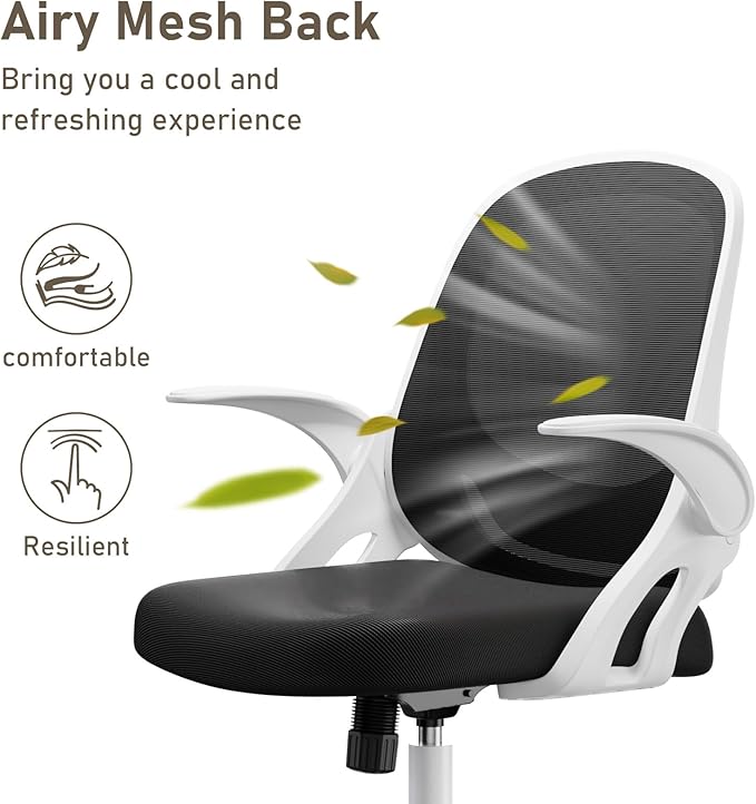 Home Office Chair Work Desk Chair Comfort Ergonomic Swivel Computer Chair, Breathable Mesh Desk Chair, Lumbar Support Task Chair with Wheels and Flip-up Arms and Adjustable Height