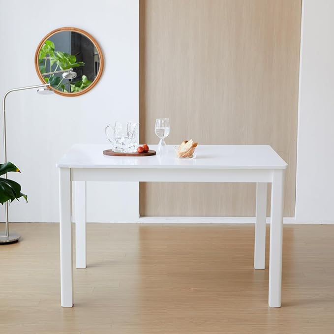 Livinia Cabin 45.3" Wooden Dining Table/Small Rectangular Modern Farmhouse Solid Wood Kitchen Table Desk (White)