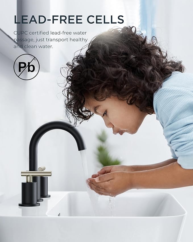 FORIOUS Brushed Nickel and Matte Black Bathroom Faucet 8 Inch, Black Widespread Bathroom Sink Faucet 3 Hole with Metal Pop Up Drain and Supply Line, 2 Handle Stainless Steel Vanity Room Remodel