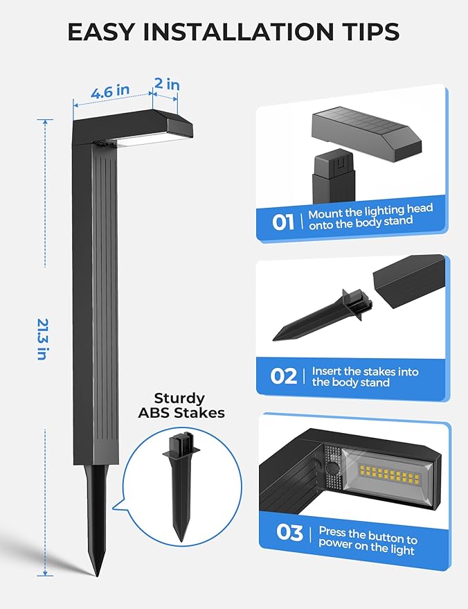 Vosaro Solar Pathway Lights Outdoor, 6 Pack 3-in-1 Solar Walkway Lights with 3000K/4500K/6000K, Tempered Glass Panel & IP65 Waterproof, Auto On/Off Landscape Lighting for Path Step Yard Driveway