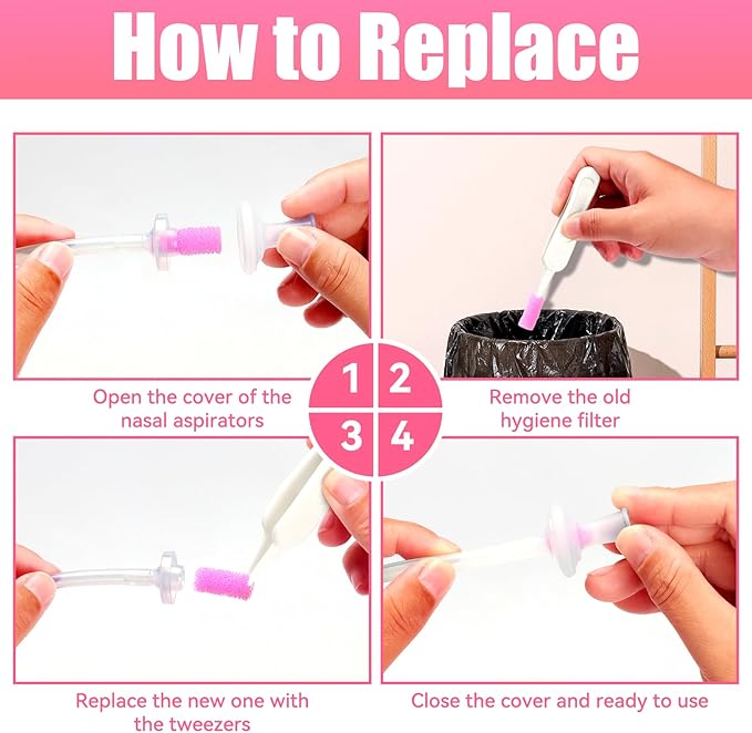 Replacement for NozeBot Nasal Aspirator Filter, 180 Packs Baby Nose Cleaner Hygiene Filters with Nose Cleaning Tweezer (Purple)