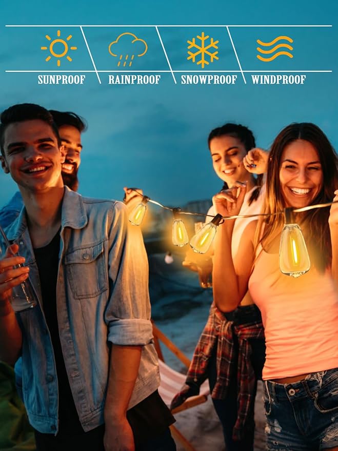 DAMAING Outdoor String Lights Weatherproof 400FT shatterproof connectable Patio Lights for Outside 4 Pack x 100FT with 208 Vintage dimmable LED Edison Bulbs,Hanging Lights for Garden,Balcony