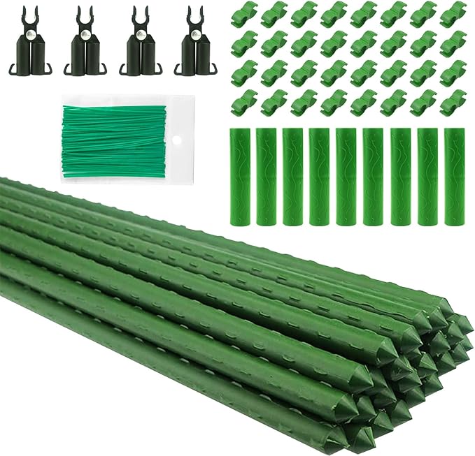 Orgrimmar 26 PCS 57" Garden Support Stakes Plastic Coated Deformable Climbing Plant Trellis Plant Climbing Frame for Tomato Cucumber Eggplant Vine Vegetable (57 Inch)