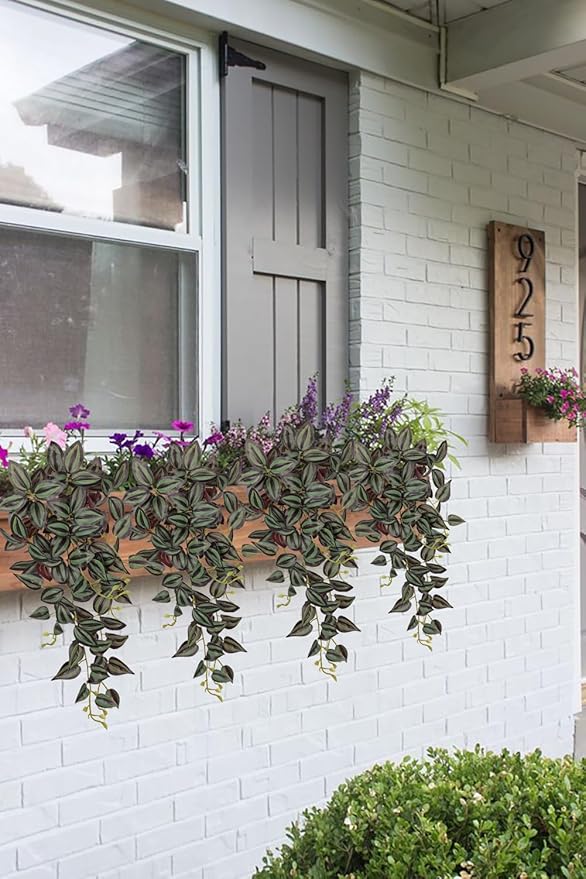DILATATA Fake Hanging Plants Artificial Hanging Plants 26" Faux Wandering Jew Hangings Leaves Plant for Wall Shelf Home Indoor Outdoor Decor - 2 Pack