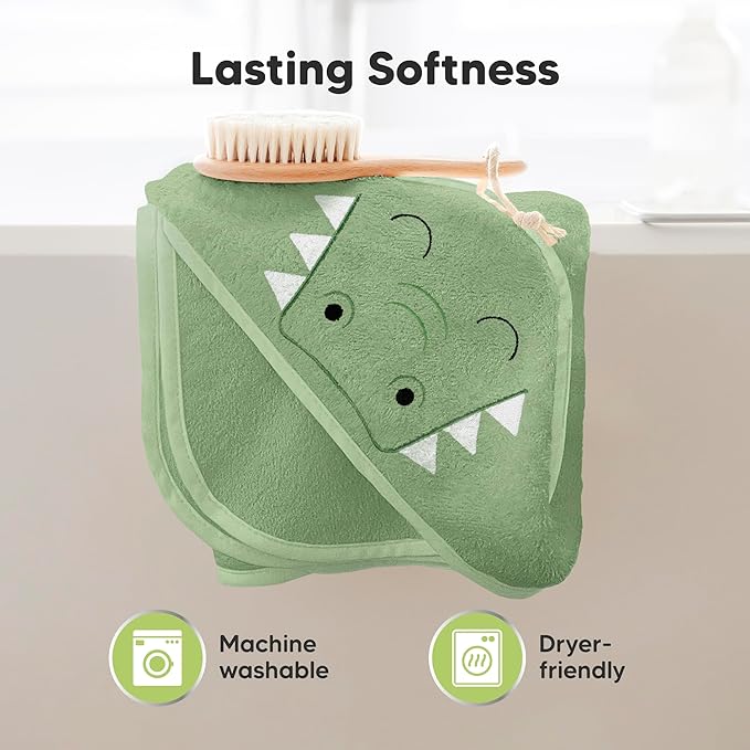 KeaBabies Hooded Baby Towel for Newborn - Viscose Derived from Bamboo Large Baby Bath Towels with Hood for Boys, Girls, Toddler, Extra Absorbent & Soft Newborn Bath Essentials (Alligator, Regular)