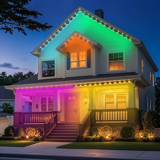 Permanent Outdoor Lights Pro, 100ft with 72 RGB LED Lights for Daily and Accent Lighting, IP65 Waterproof Smart Eaves String Lights with App & Remote,Rainbow Light for Halloween,Christmas-100FT