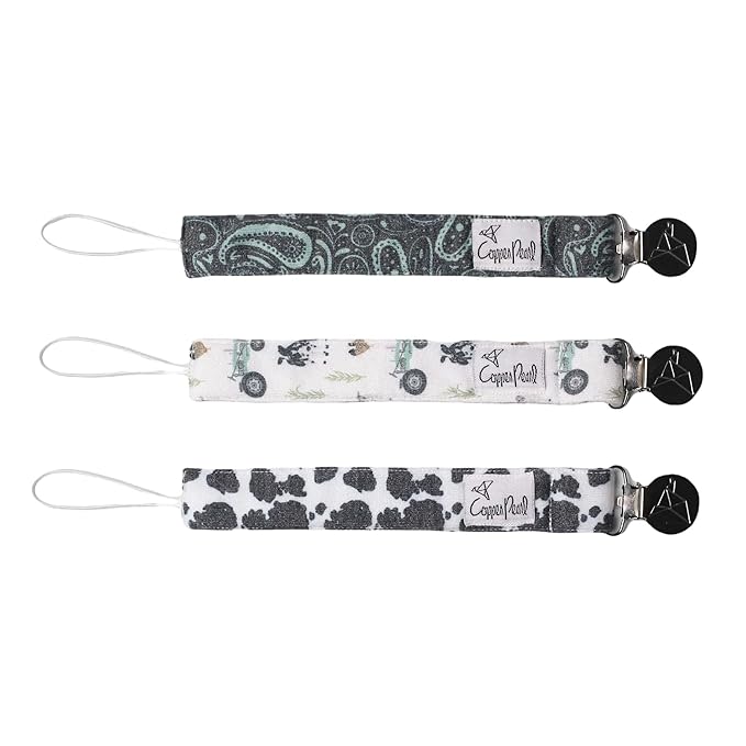 Copper Pearl Pacifier Clip 3-Pack: Premium Knit Binky Clips for Baby Girls and Boys - Stylish Stainless Steel Pacifier Holder Clip - Baby Pacifier Clips for No More Floor Drops - Jo