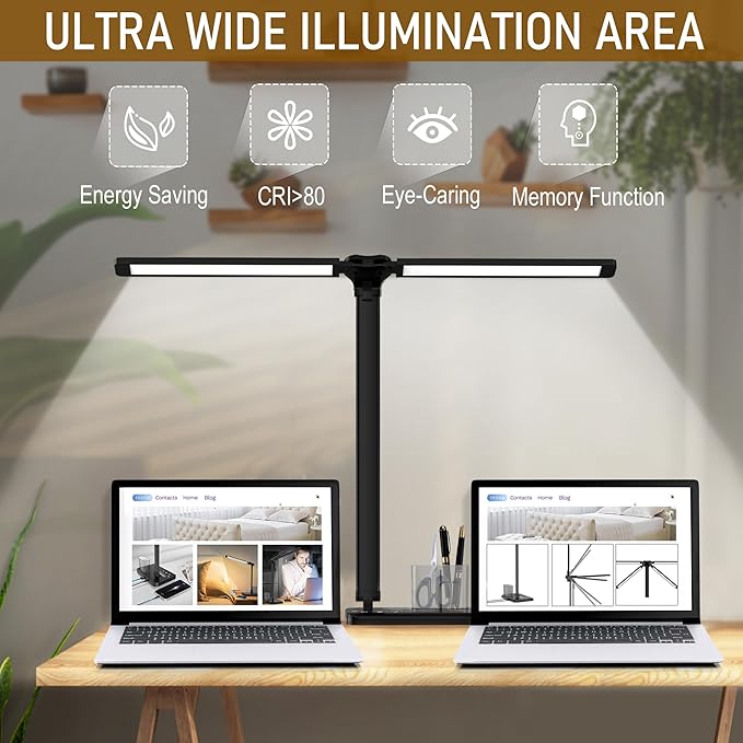 Dimmable LED Desk Lamp with USB Charging Port, 50 Lighting Modes Dual Swing Arm Architect Table Lamp Light Desk Lamp for Home Office Dorm Piano Nail
