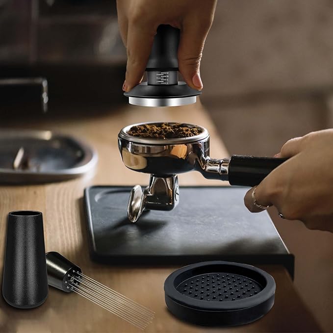 22 PCS Coffee Tamper Set, Espresso Accessories Barista Kit, with 51mm Espresso Tamper, WDT Tool, Frothing Pitcher(350 ml), Latte Art Pen, Coffee Stirrer, Tamper Mat, 16 Coffee Stencils