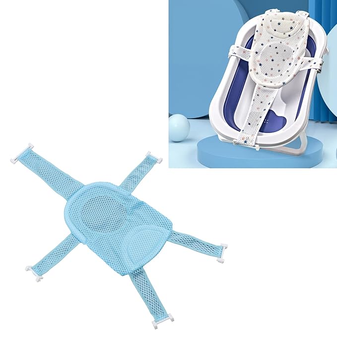 Baby Bath Seat for Newborns and Infants, Adjustable Bathtub Sling with Mesh Support Net, Blue