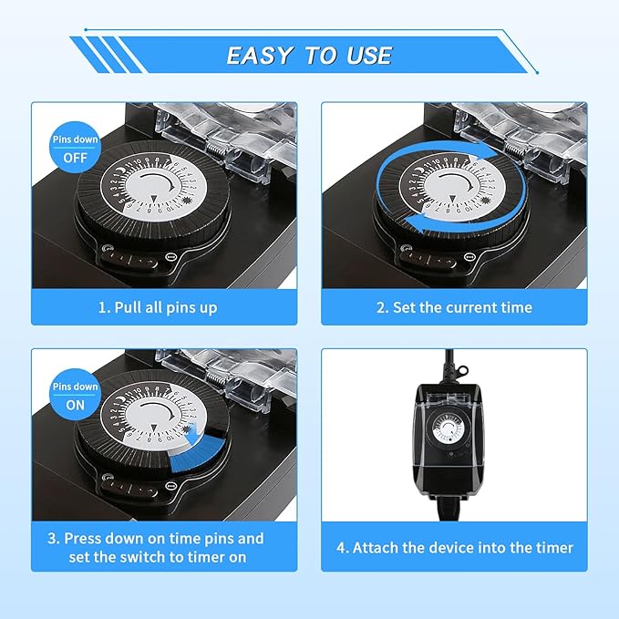 Outdoor Timer Outlet Waterproof, 24 Hour Mechanical Timer Outlet for Home and Garden, Single Grounded, 15A 3/4HP, Black, 2 Pack