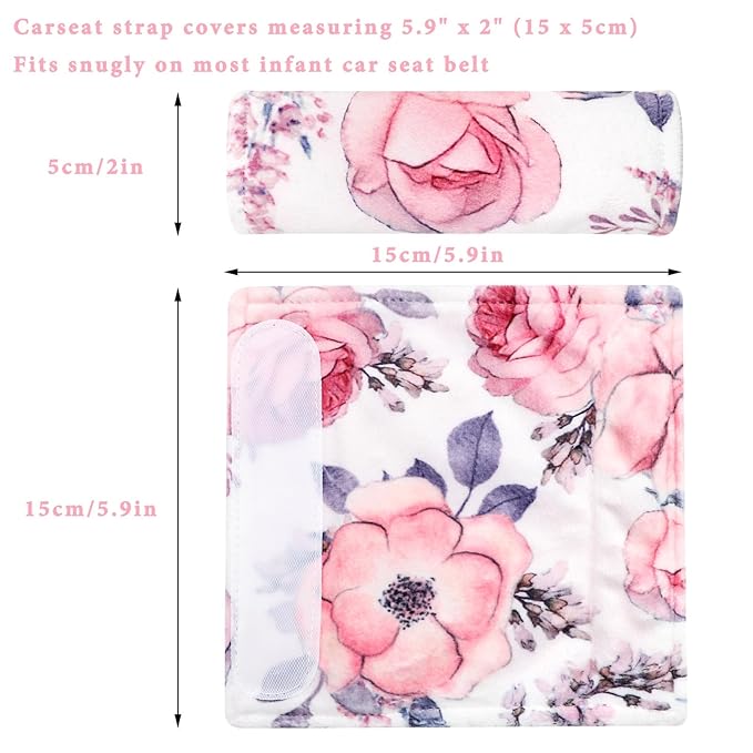 Car Seat Strap Cover for Babies, Soft Car Seat Belt Covers, Mink Car Seat Strap Shoulder Pads Girls, Pink Floral