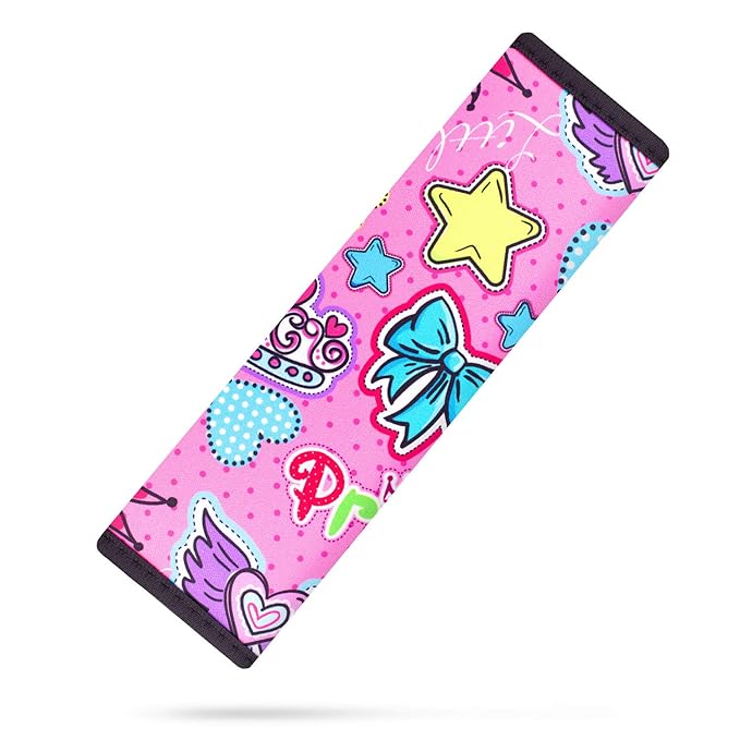 YR Seat Belt Cover for Kids, Soft Comfort Seat Belt Cushion for Children, Cute Cartoon Pattern Car Seat Belt Pads Cover for Girls and Boys, 1 Pack, Pop Pink