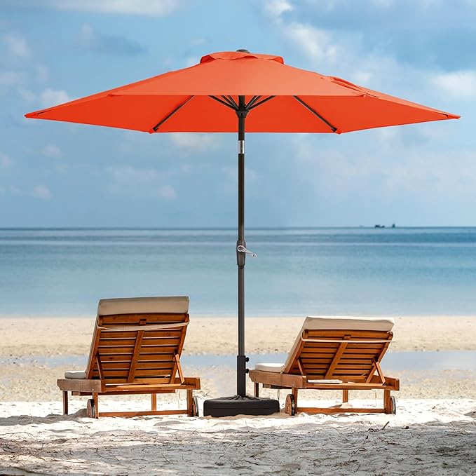 JEAREY 7.5FT Patio Umbrella Market Table Umbrella with 6 Sturdy Ribs, Push Button Tilt/Crank Outdoor Umbrella for Garden, Deck, Backyard, Pool and Beach,Orange