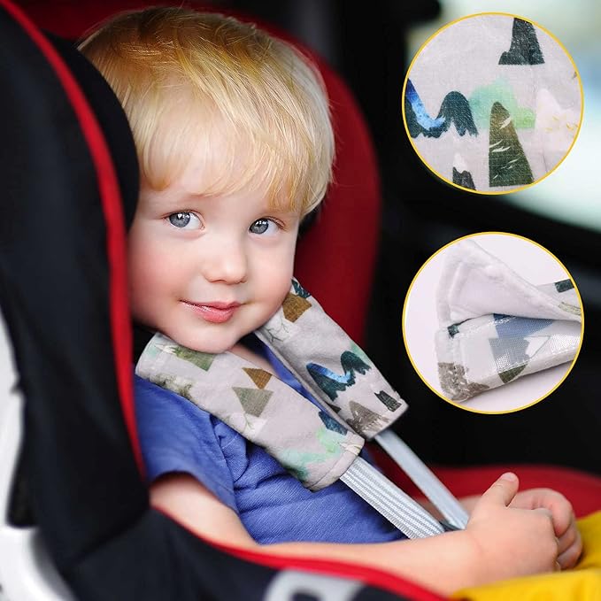 Baby Car Seat Belt Covers, Adventure Mountain Car Seat Straps Shoulder Pads for Girls Boys, Fleece Seat Belt Protectors for Car Seats/Pushchair/Stroller, for Kids Newborn Infants Toddlers
