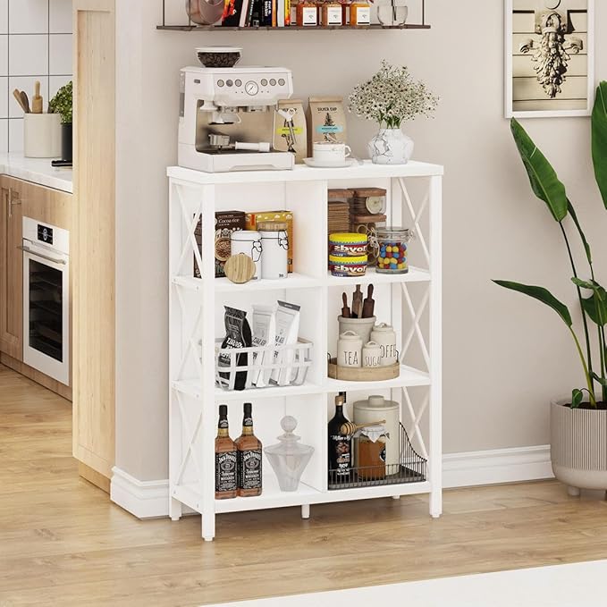 FATORRI 6 Cube Storage Organizer Shelf, Wood and Metal Cubby Bookshelf, Modern Cube Book Shelf (White Oak)