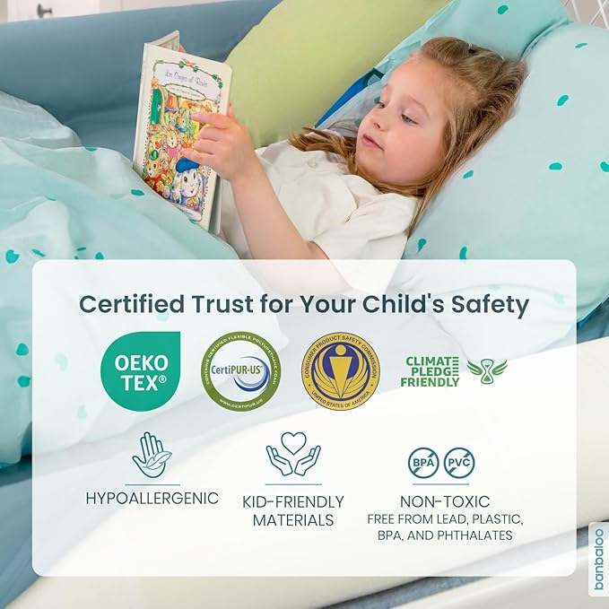 BANBALOO 2 Pack Bed Bumper for Toddlers 53" | Foam Bed Rails for Queen, King, Twin, Full-Size Beds | Toddler Barrier | Safety Rail Guard for Kids | Portable Foam Bumpers for Travel and Home Use