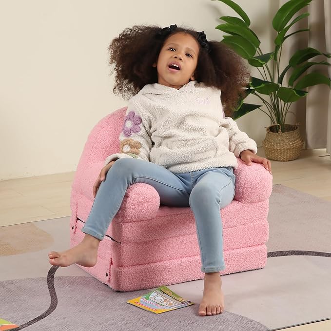 Foldable Kids Sofa, Comfy Rainbow Toddler Couch with Tri Folding Foam Cushions, Comfy Couch for Kid Age 18 Months and Up