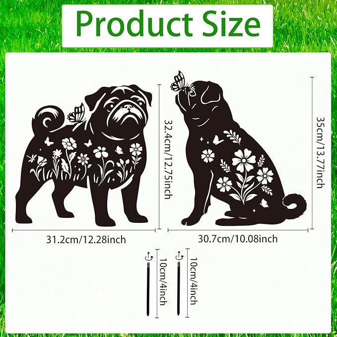 French Bulldog Metal Garden Stakes Yard Decor, 2PCS Black Dog Silhouette Statues Garden Decorative Gifts for Yard Art, Patio, Outside, Lawn Ornaments, Christmas, Backyard
