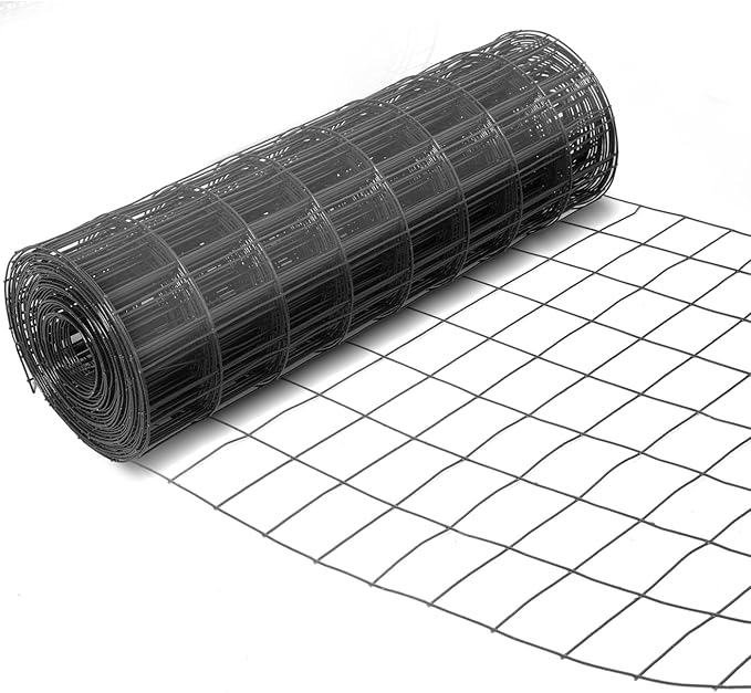 PVC Coated Welded Wire Mesh Fence Roll - 2x3 Inch Mesh, 16 Gauge, Black - for Garden Fence, Pet Cage, Animal Barrier, Farm and Poultry Enclosure (36''×50')