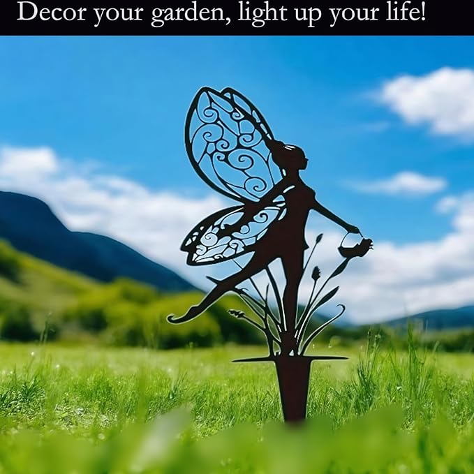 Decorative Garden Stakes Fairy Garden Statues Metal Weather Resistant 3 Piece Outdoor Decorative Set Black (6)