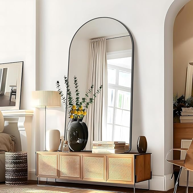 Arched Bathroom Mirror, 60"x36" Black Arched Mirror for Bathroom, Wall Mounted Mirror, Black Vanity Wall Mirror Metal Frame for Bedroom, Entryway, Living Room, Vertically Hanging