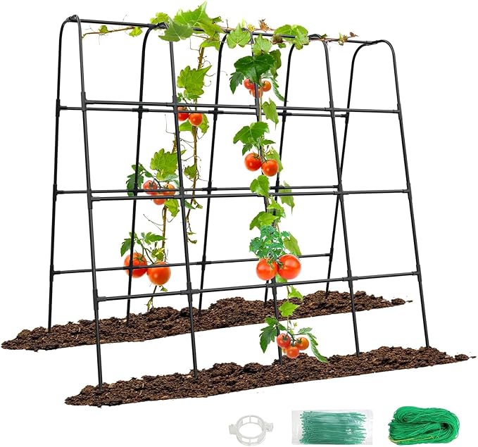 GOJAWAY 63" L x 63" H Cucumber Trellis for Raised Bed, Metal Arch Garden Trellis for Climbing Plants Outdoor, U-Shape Gardening Support Frame for Vegetable, Flower, Fruits, Vine