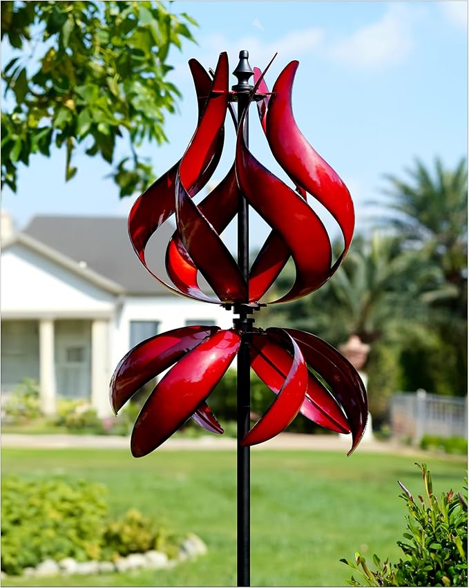 Yard Garden Wind Spinners - Large Outdoor Metal Wind Spinners with Stake, Yard Art Lawn Garden Decor (19" W x 87" H)